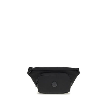 Moncler Black Nylon Clutch Bag with adjustable belt and zippered pockets for secure and stylish water-resistant functionality.