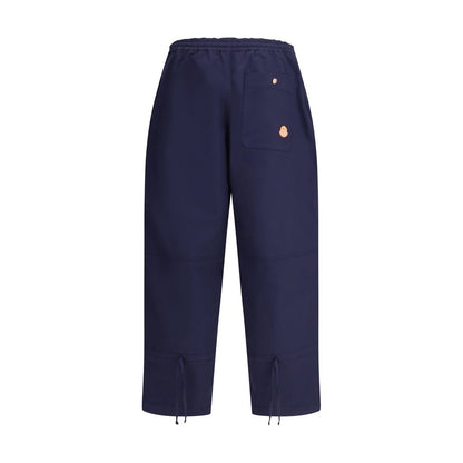 Moncler x Donald Glover Blue Cotton Casual Pants featuring elastic waistband, side welt pockets, and adjustable drawstring leg.