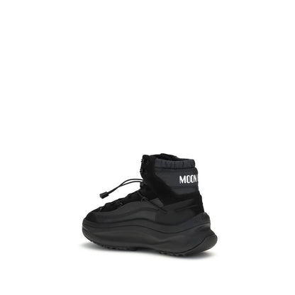 Moon Boot Black Polyester Athletic Sneakers with mid-top silhouette and tubular crossover laces