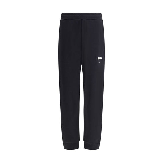Moschino Black Cotton Joggers (Workout Pants) with logo, featuring elasticized waistband and stretch bottom, urban style AW25.