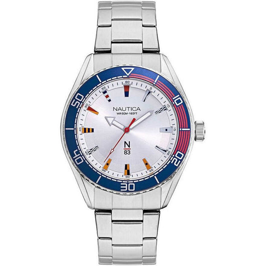 NAUTICA Mod. NAPFWS005 men's quartz analog watch with multifunction features, 44mm case, mineral dial, and water resistance up to 5 ATM.