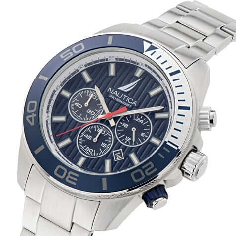 NAUTICA Mod. NAPNOF303 Gentleman's Quartz Analog Wristwatch, 10 ATM Water Resistant with Mineral Dial, Silver Bracelet.