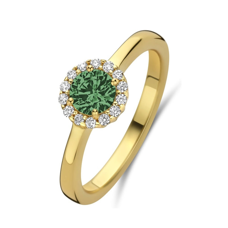 NEW BLING Mod. 9NB-1539-52 gold ring with green gemstone and diamond accents