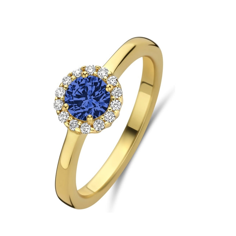 NEW BLING Mod. 9NB-1540-60 gold ring with blue gemstone and diamond accents