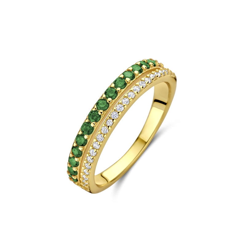 Gold band with green gemstones and diamonds - NEW BLING Mod. 9NB-1580-58