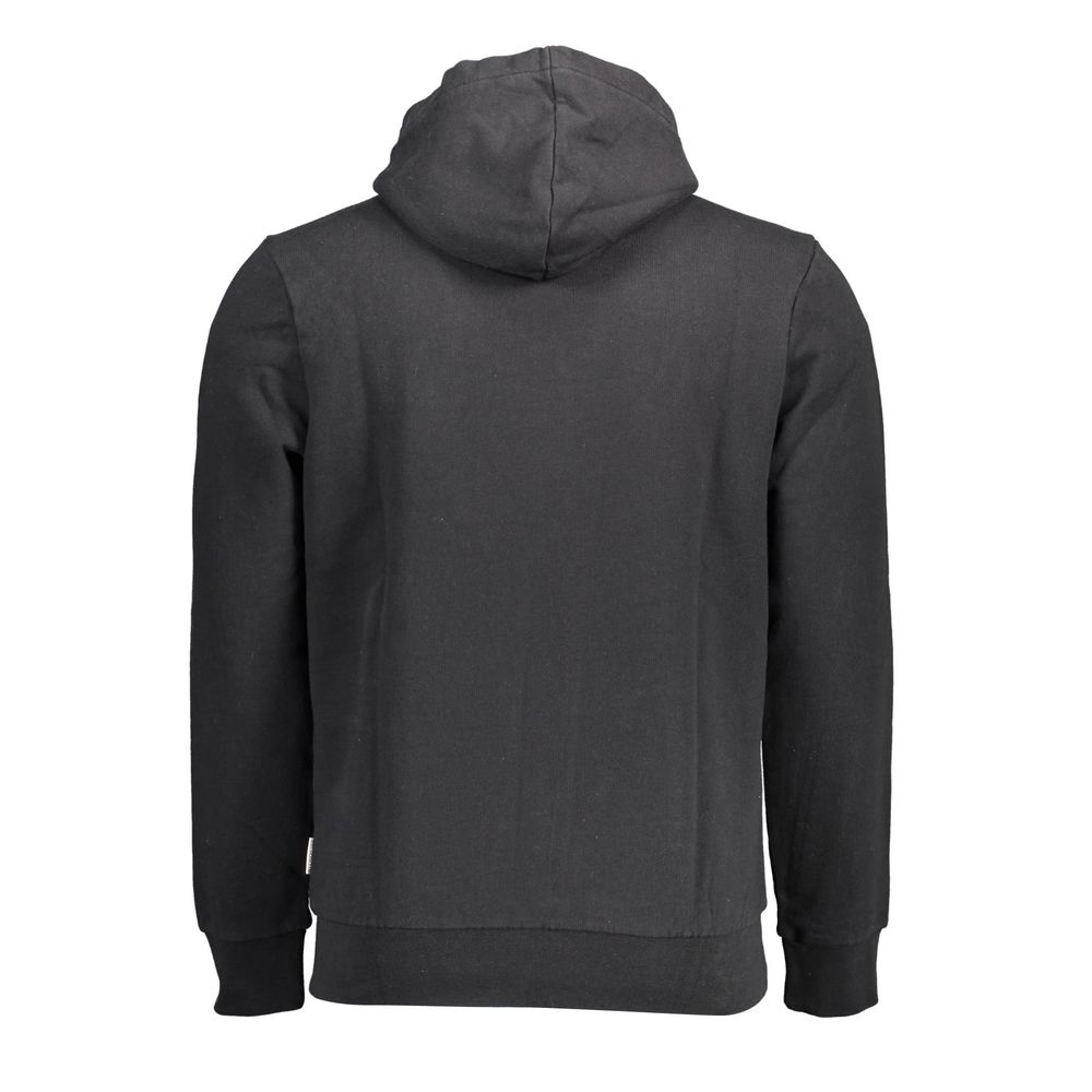 Rear view of Napapijri Black Cotton Men Hoodie showcasing sleek design and comfort.