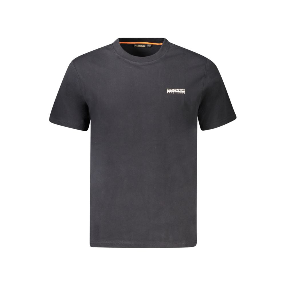 Napapijri Black Cotton Men T-Shirt with logo, short-sleeve crew neck, made from responsibly sourced cotton.