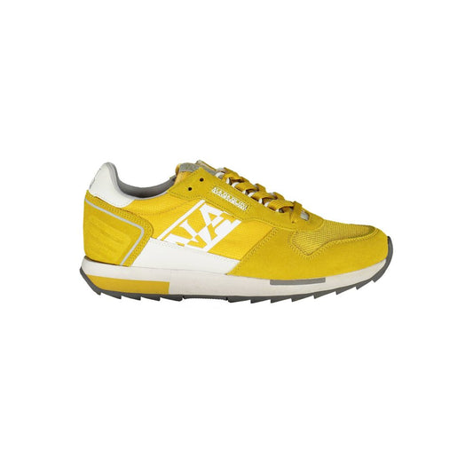 Napapijri Yellow Leather Men Sneaker with dynamic materials and contrasting accents, featuring iconic logo and extra laces for style.
