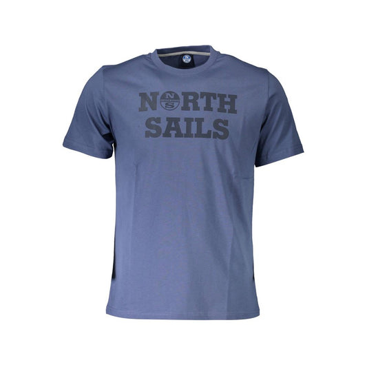 North Sails Blue Cotton Men T-Shirt with bold logo print, crafted for comfort and style.
