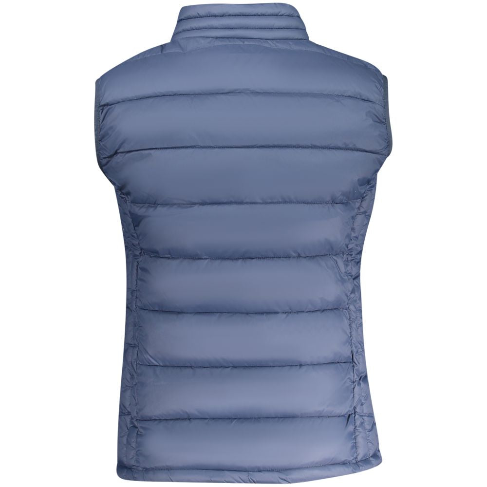 Back view of North Sails Blue Polyamide Women's Jacket, sleeveless with dual pockets and North Sails logo, showcasing nautical style.
