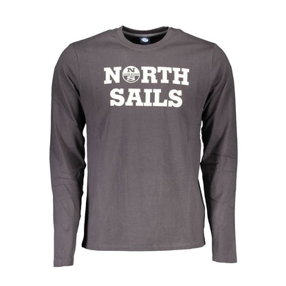 North Sails Brown Cotton Men T-Shirt with long sleeves and crew neck design featuring a bold logo print.