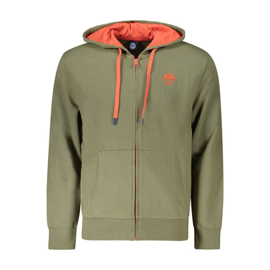North Sails Green Cotton Men's Hooded Sweater with zip and logo