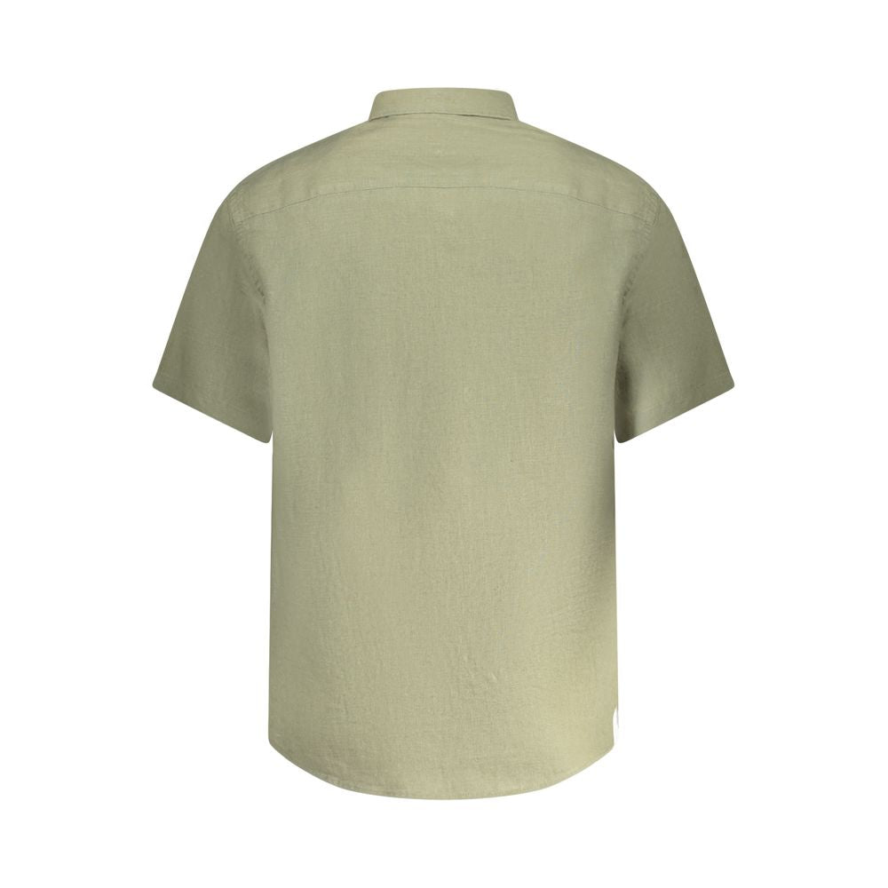 Back view of North Sails Green Linen Shirt, short sleeve with Italian collar and logo embroidery.