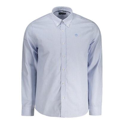 North Sails Light Blue Cotton Men Shirt with striped design, button-down collar, contrasting cuffs, and embroidered logo.