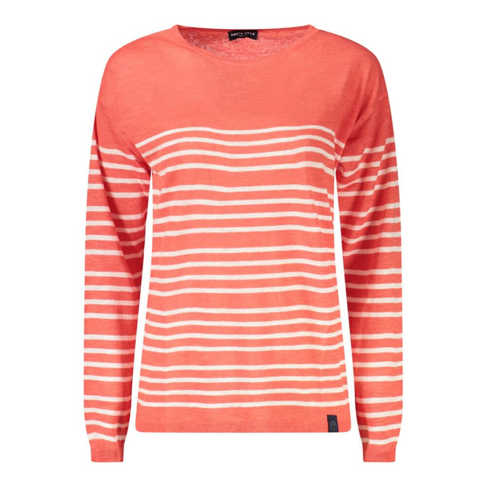 North Sails Red Cotton Sweater with striped long sleeves, wide neckline, and logo.