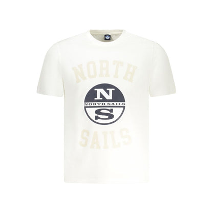 North Sails White Cotton Men TShirt with logo print and short sleeves, classic crew neck style in white cotton.