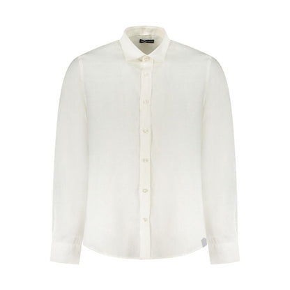 North Sails White Linen Shirt with long sleeves, Italian collar, and Ocean Positive logo