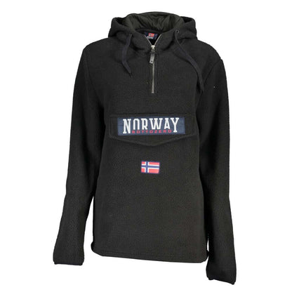 Norway 1963 Black Polyester Women Sweater with logo, half-zip, spacious pocket, and chic design for trendsetters.