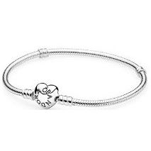 PANDORA JEWELRY Mod. 590719-19 silver bracelet for women, made in Thailand, featuring a heart clasp, in official packaging.