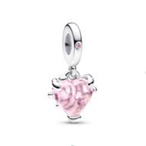 Alt Tag: PANDORA JEWELRY Mod. 792654C01 silver heart charm for ladies, made in Thailand, includes official packaging box.