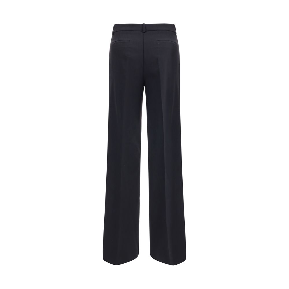 P.A.R.O.S.H. Black Fleece Wool Casual Pants with wide leg and silk sideband, back view showing welt pockets, AW25 season style.