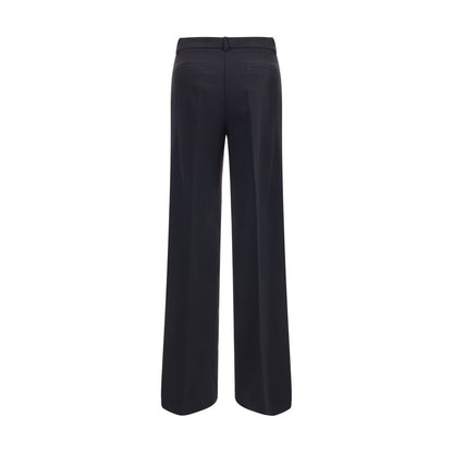 P.A.R.O.S.H. Black Fleece Wool Casual Pants with wide leg and silk sideband, back view showing welt pockets, AW25 season style.