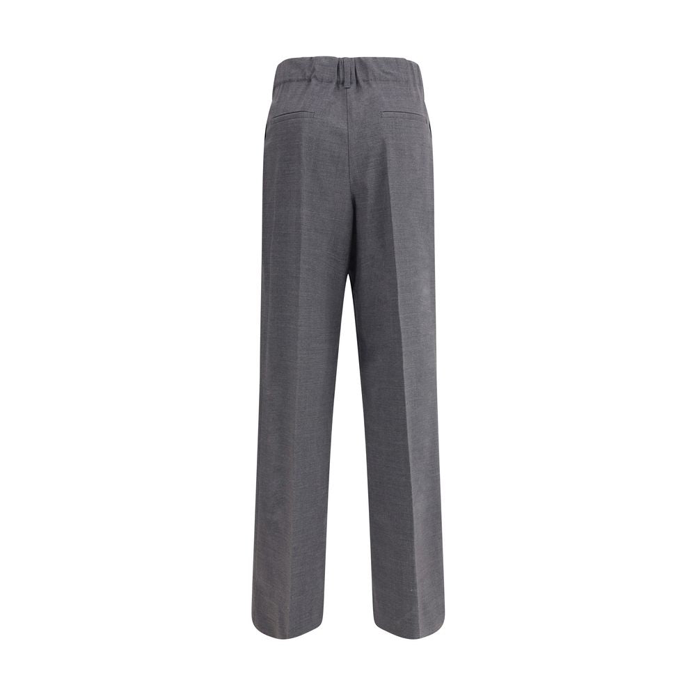 P.A.R.O.S.H. Gray Elastane Casual Pants, wide-leg, elastic waistband, virgin wool blend, front and back pockets, AW25 collection.