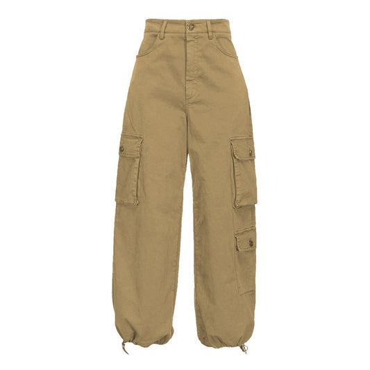 PINKO Beige Cotton Women Cargo Pant, gabardine fabric with seven pockets, button zipper closure, comfortable and chic design