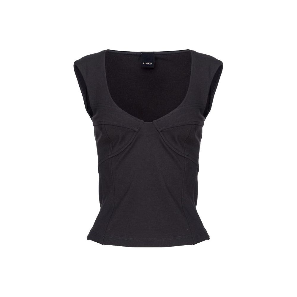PINKO Black Viscose Women Top with wide neckline and side zip, sleek and sophisticated Italian design, sleeveless for elegant styling.