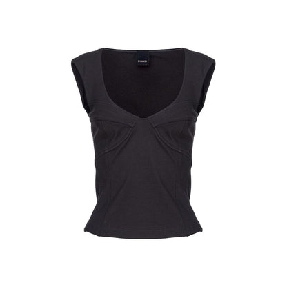 PINKO Black Viscose Women Top with wide neckline and side zip, sleek and sophisticated Italian design, sleeveless for elegant styling.