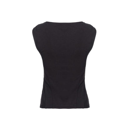 PINKO Black Viscose Women Top - sleek sleeveless design with wide neckline and side zip for a chic silhouette.