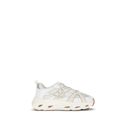 PINKO White Calf Leather Bos Taurus Chunky Sneakers with Love Birds logo and mesh inserts for a bold contemporary look.