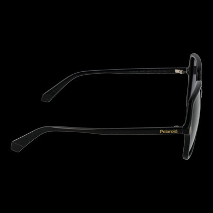 Side view of POLAROID MOD. PLD 6219_S 56807WJ sunglasses for ladies, showcasing sleek black frame and distinctive branding.