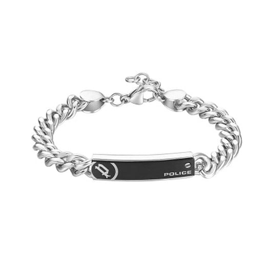 Alt Tag: POLICE JEWELS JEWELRY Mod. PEAGB0010801 silver bracelet with black accent