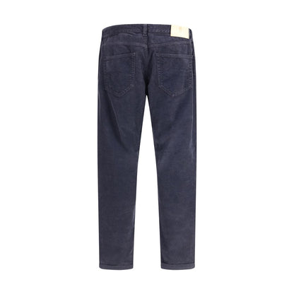 PT Torino Blue Cotton Casual Pants rear view with leather patch