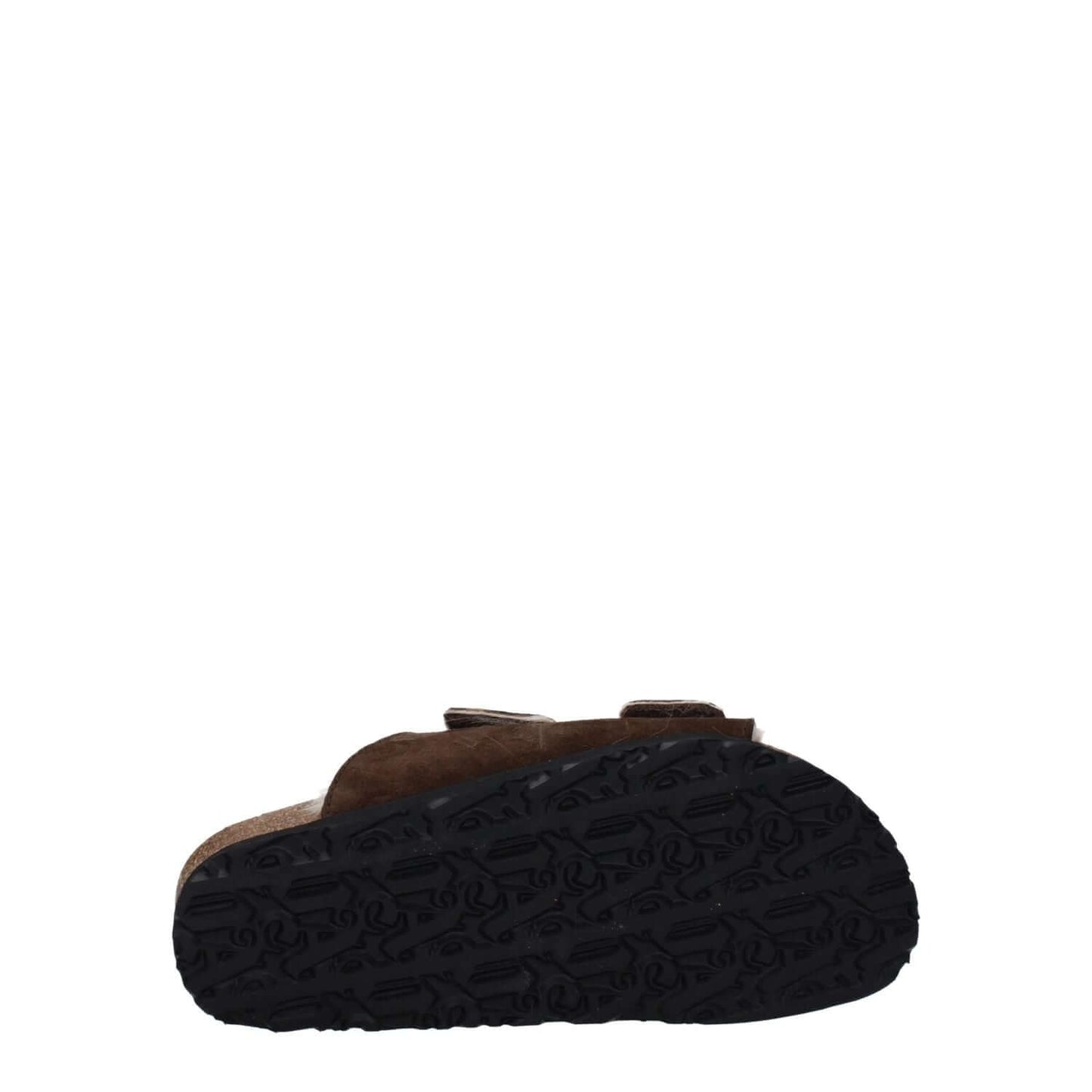 Palm Angels Brown Leather Slippers, suede material, rubber sole, open toe, casual style with strap closure, side view of footwear.