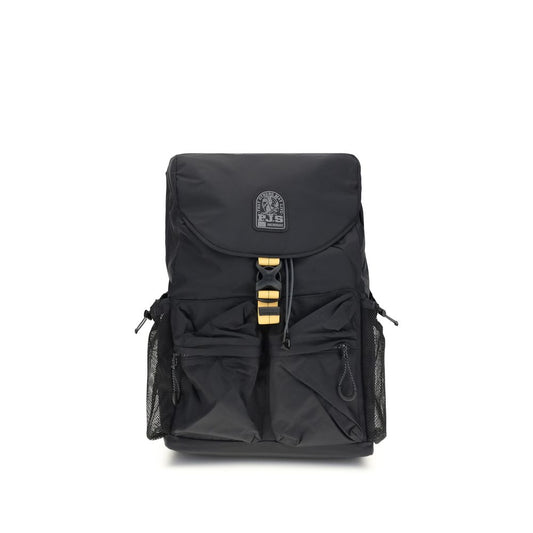 Parajumpers Black Nylon Backpack with multiple pockets and adjustable straps, featuring a durable design made from recycled materials.