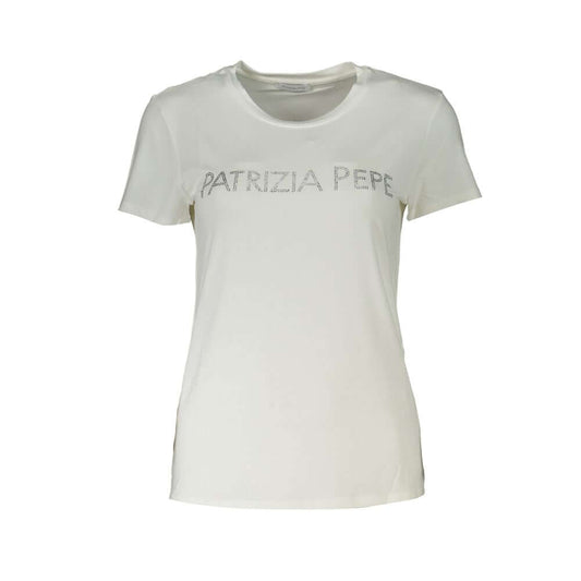 Patrizia Pepe White Organic Cotton Women T-Shirt with rhinestones and logo design.