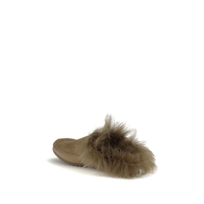 Pedro García Beige Rubber Mules with soft long pile interior and knurled sole, offering comfort and style for casual, relaxed looks. AW25 season.