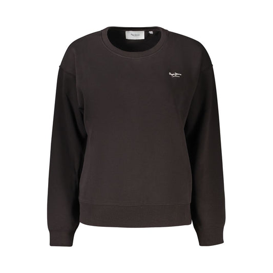Pepe Jeans Black Cotton Women Sweater with logo detail, long-sleeved, sustainable fabric, chic streetwear fashion.