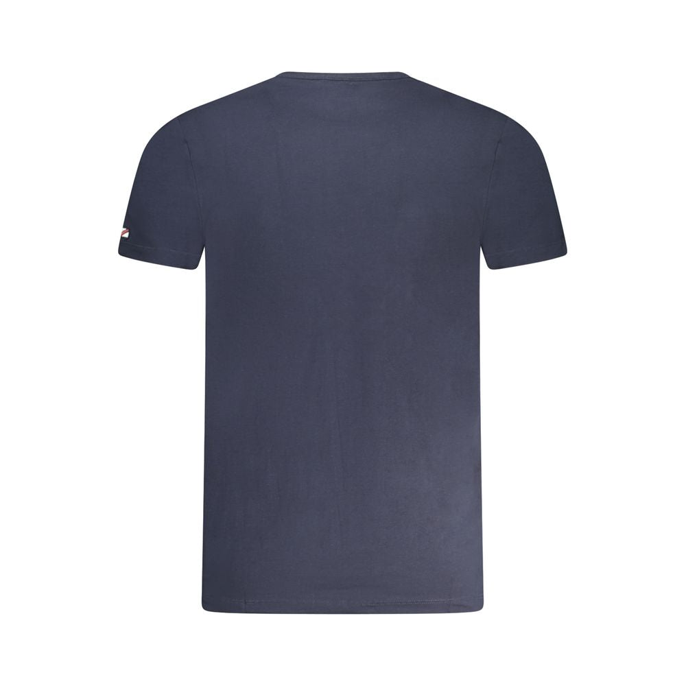 Back view of Pepe Jeans Blue Cotton Men T-Shirt showcasing slim fit and crew neck design.