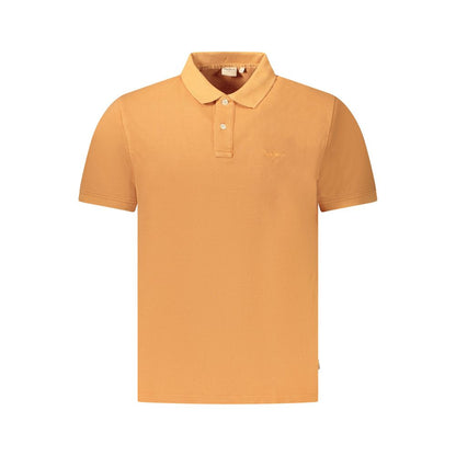 Pepe Jeans Orange Cotton Men Polo Shirt with short sleeves and two-button placket, featuring iconic Pepe Jeans logo embroidery for a stylish look.