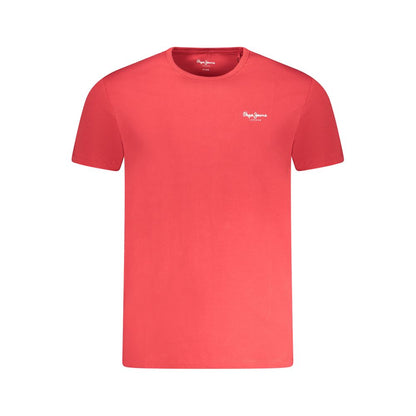 Pepe Jeans Red Cotton Men T-Shirt with logo, short sleeves, classic crew neck, slim fit.