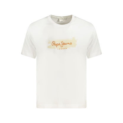 Pepe Jeans White Cotton T-Shirt with short sleeves, crew neck, and logo print made from 100% sustainable cotton