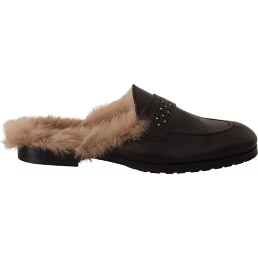 Peserico Black Leather Fur Perforated Slip On Flats Shoes 1728,67345645728,Black,EU37/US7,Flat Shoes - Women - Shoes,Material: Leather,Peserico,Preowned / Defect,Shoes,Women,Women - Shoes LA9373-37