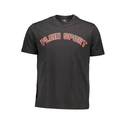Plein Sport Black Cotton Men T-Shirt with logo print and crew neck for trendy streetwear style.