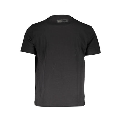 Alt Tag: Back view of Plein Sport Black Cotton T-Shirt with short sleeves, crew neck, and logo print.