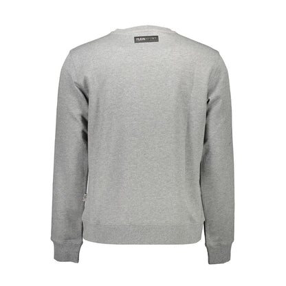 Back view of Plein Sport Gray Cotton Men Sweater showcasing premium material and logo design.
