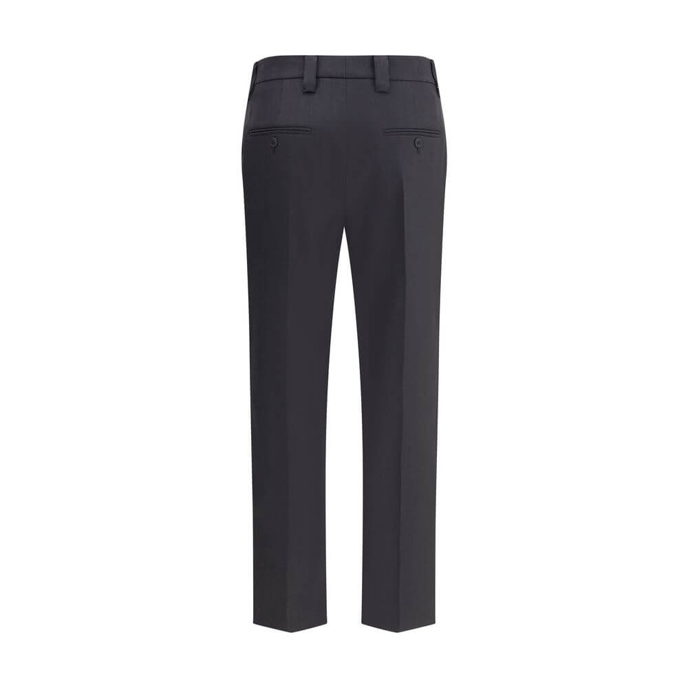 Back view of Prada Gray Fleece Wool Dress Pants with belt loops and back pockets, showcasing sartorial elegance and contemporary details.