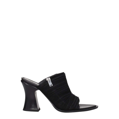 Premiata Black Fabric Platform Sandals with open toe and high heel, featuring a side logo and leather sole, designed for casual style.